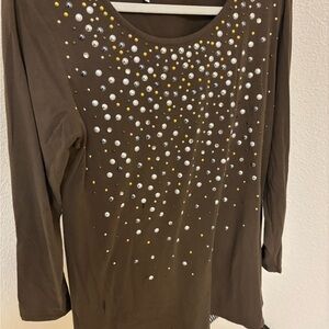 DG2 by Diane Gilman Studded Embellished Brown Knit Top Size L